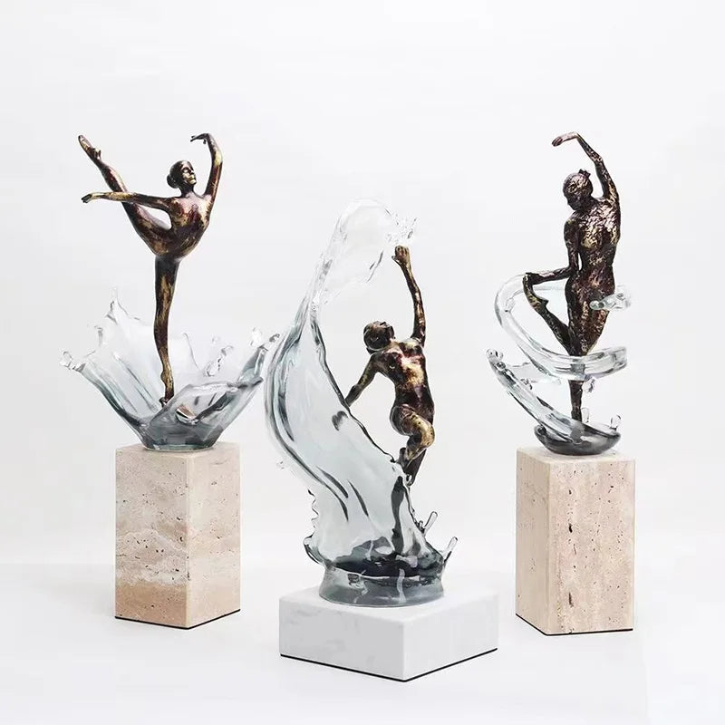 Afralia™ Ballet Dancer Figure Sculpture Clear Water Wave Home Decor