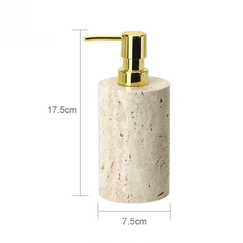 Afralia™ Beige Travertine Marble Bathroom Accessories Set - Soap Dispenser, Soap Dish, Reed Diffuser