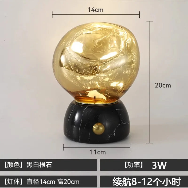 Afralia™ Glass Marble Table Lamp Touch Switch USB Charging Desk Light