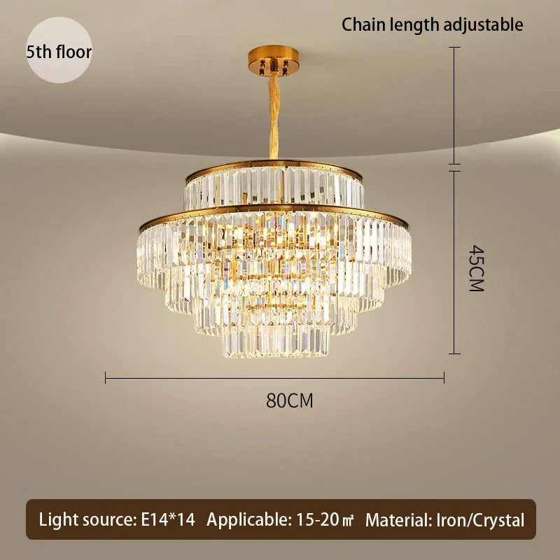 Afralia™ Round Golden Crystal Chandelier for Luxury Living Room Dining Bedroom Lighting