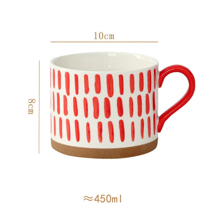 Afralia™ Red Patterned Porcelain Stacking Cup Set - Dining Table Coffee Mug Teacup