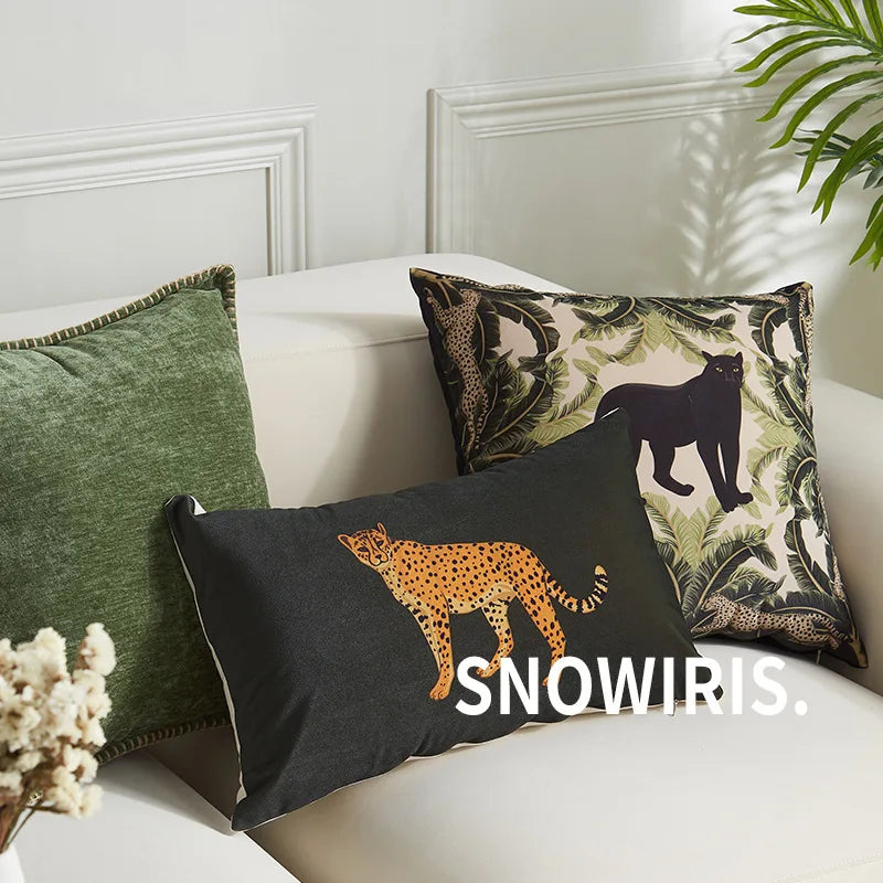 Afralia™ Tropical Jungle Velvet Pillow Cover Cartoon Print Decorative Sofa Case