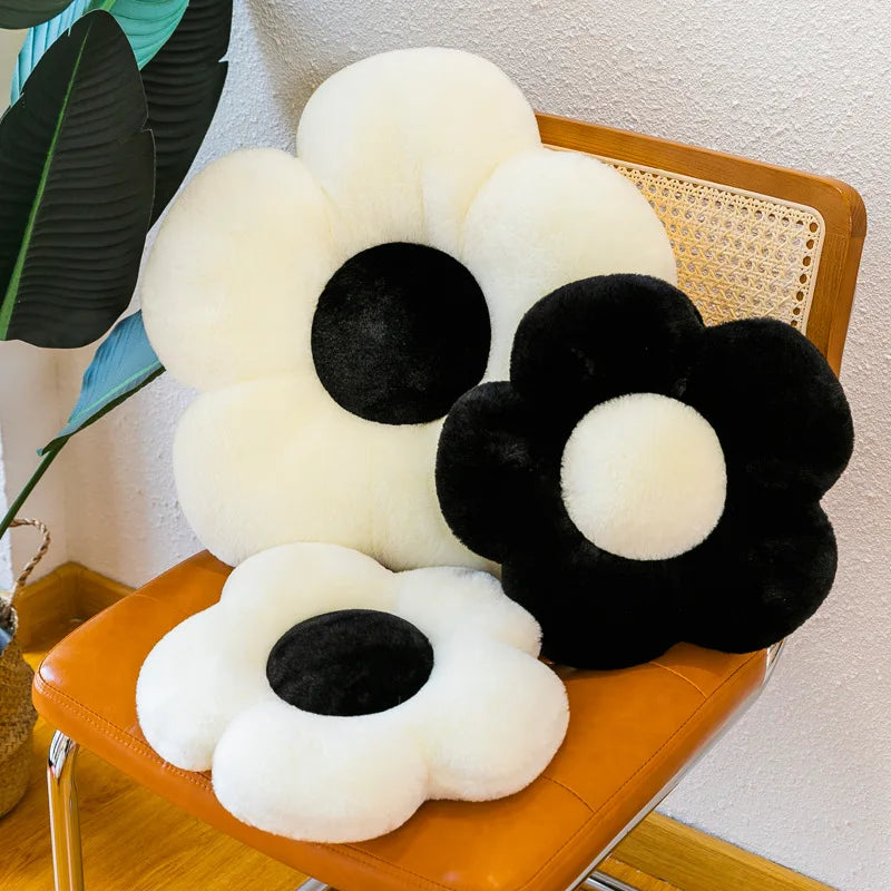 Afralia™ Flower Cushion Sofa Pad Black White Lumbar Support Pillow Room Decor