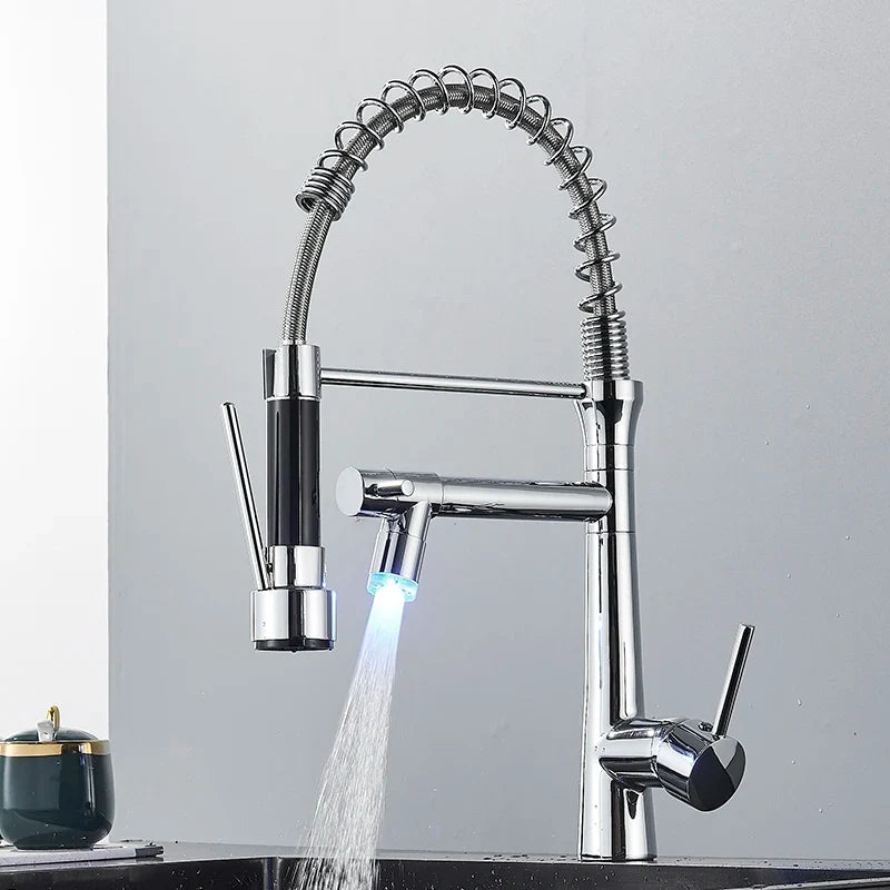 Afralia™ Dual Nozzle Gourmet Kitchen Faucet | Pull-Down, 360° Rotation, Chrome Mixer