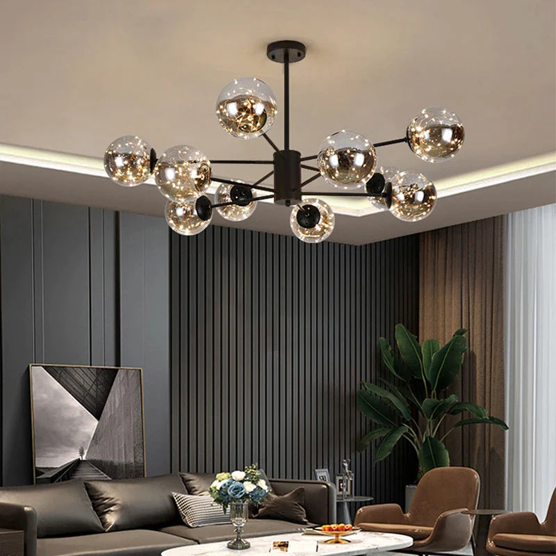 Afralia™ Gold Star Glass Ball Pendant Light: Modern Nordic LED Chandelier for Home Décor