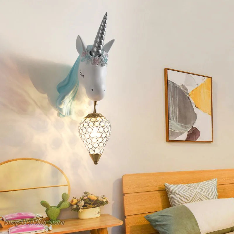 Afralia™ Unicorn LED Wall Lamp: Nordic Simple Lovely Girl Pink Sconce, Creative Room Lighting