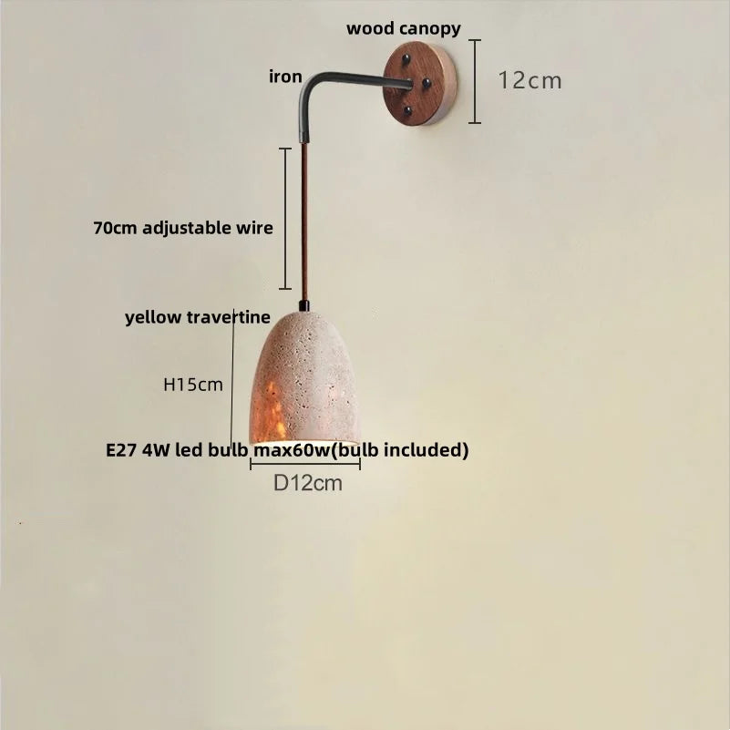 Afralia™ Yellow Travertine LED Wall Sconce with Pull Chain Switch