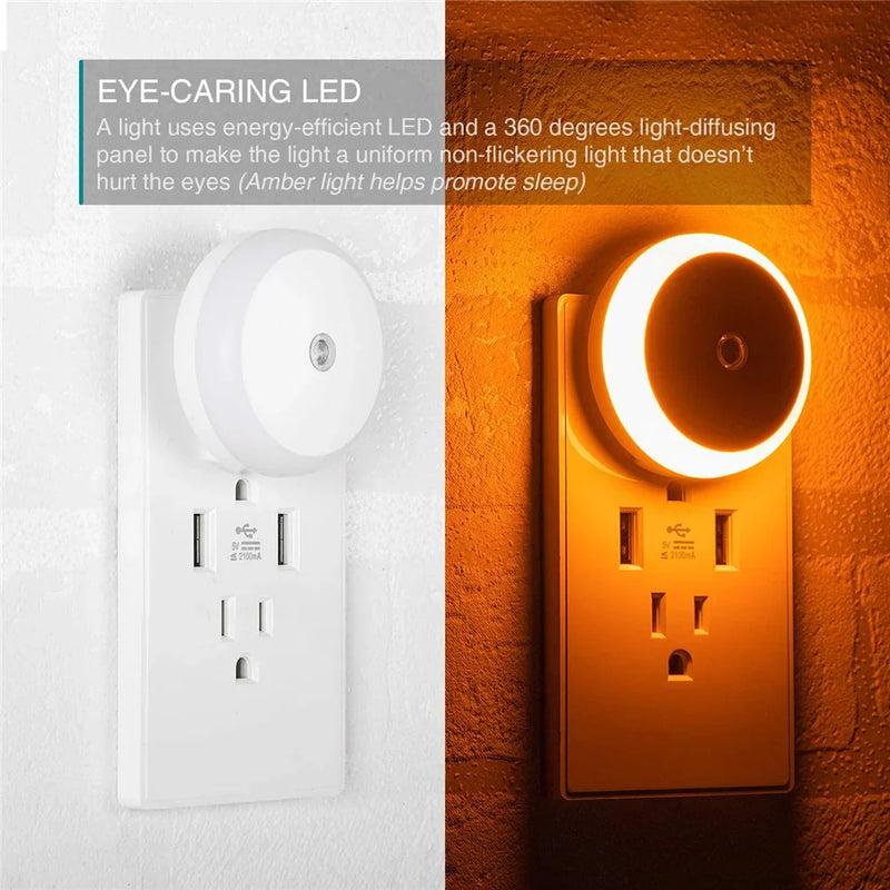 Afralia™ LED Night Light Smart Sensor Plug-in Wall Night Lamp for Home Bedroom Hallway