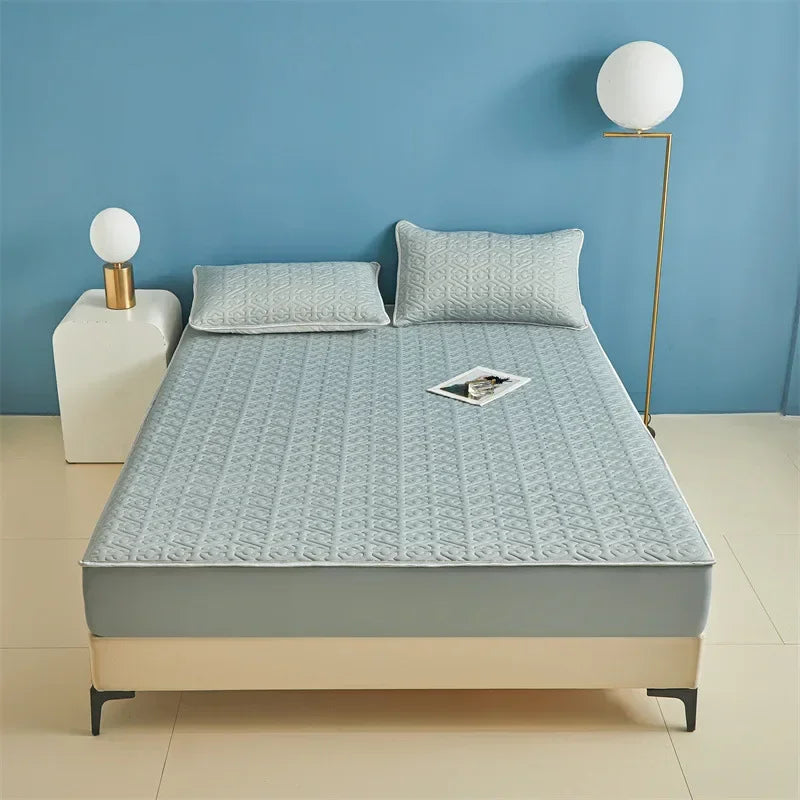 Afralia™ Ice Silky Latex Fitted Sheet Set - Soft Breathable Solid Color Mat