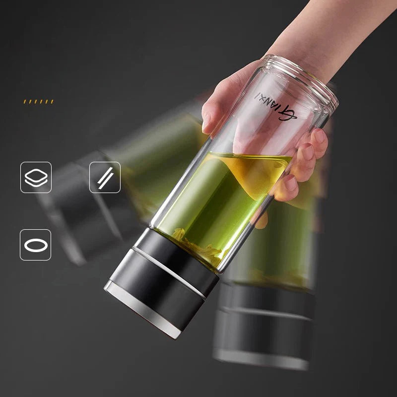 Afralia™ Insulated Glass Cup: Large Capacity, One-Click Open Lid, Heat-Resistant Double-Layer