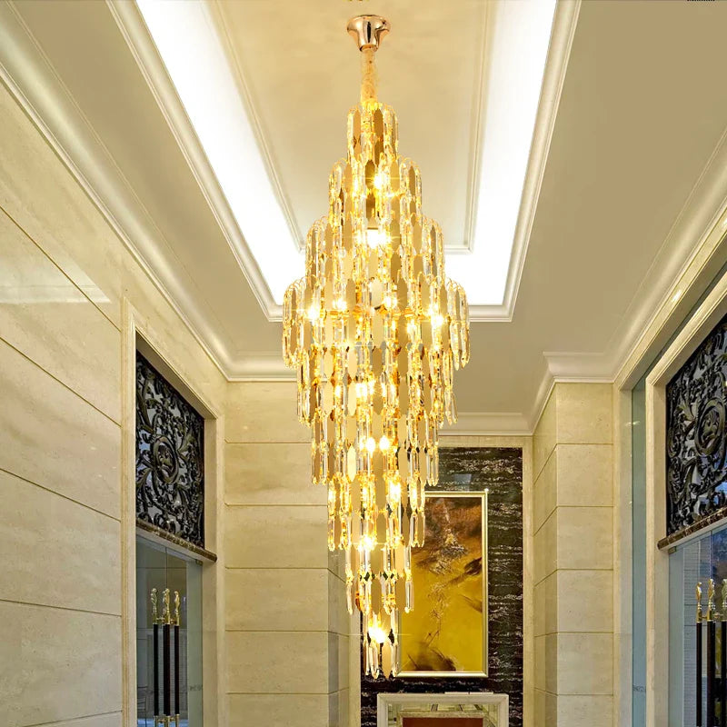 Afralia™ Modern Duplex Rotating Staircase Crystal Chandelier - Elegant Villa Hall Lighting