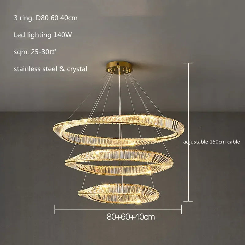 Afralia™ Luxury Gold Crystal Pendant Lights Dimmable LED Modern Living Room Fixture