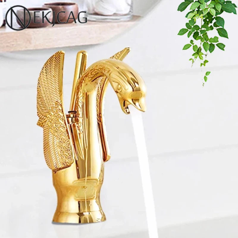 Afralia™ Swan Brass Basin Faucet: Luxury Single Hole Basin Mixer Tap for Bathroom