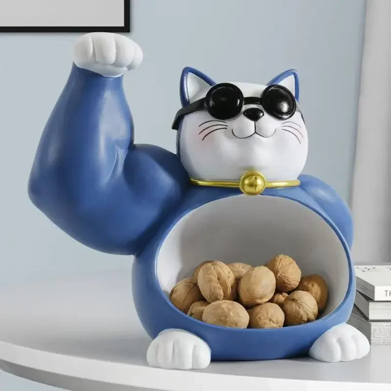 Afralia™ Lucky Cat Remote Control Organizer Resin Figurine Modern Home Decor