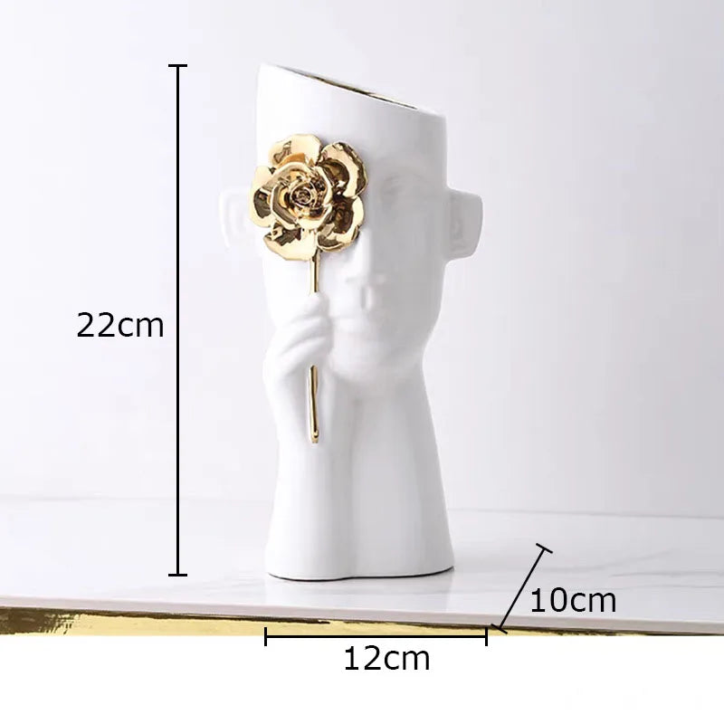 Afralia™ Gold Rose Relief Ceramic Vase, Elegant Desk Floral Vase for Room Decor