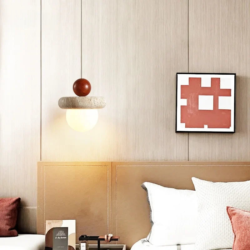 Afralia™ Nordic LED Wood Pendant Light Yellow Travertine Interior Lighting
