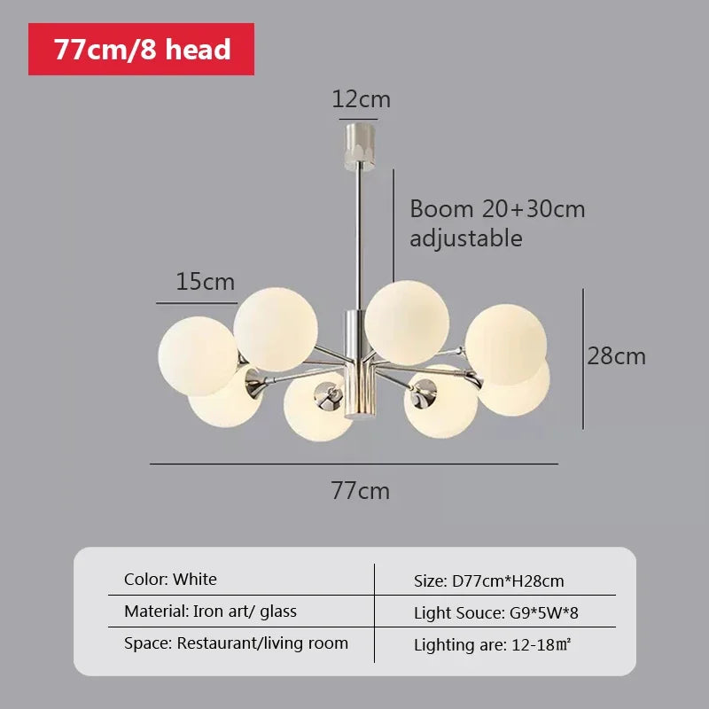 Afralia™ White Glass Ball LED Chandelier for Bedroom and Dining Room