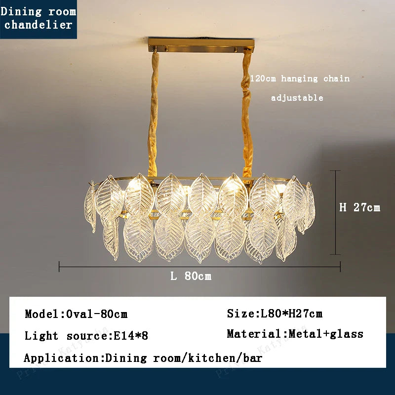 Afralia™ Leaf Glass Chandelier Pendant Light Luxury Dining Room Ceiling Fixture