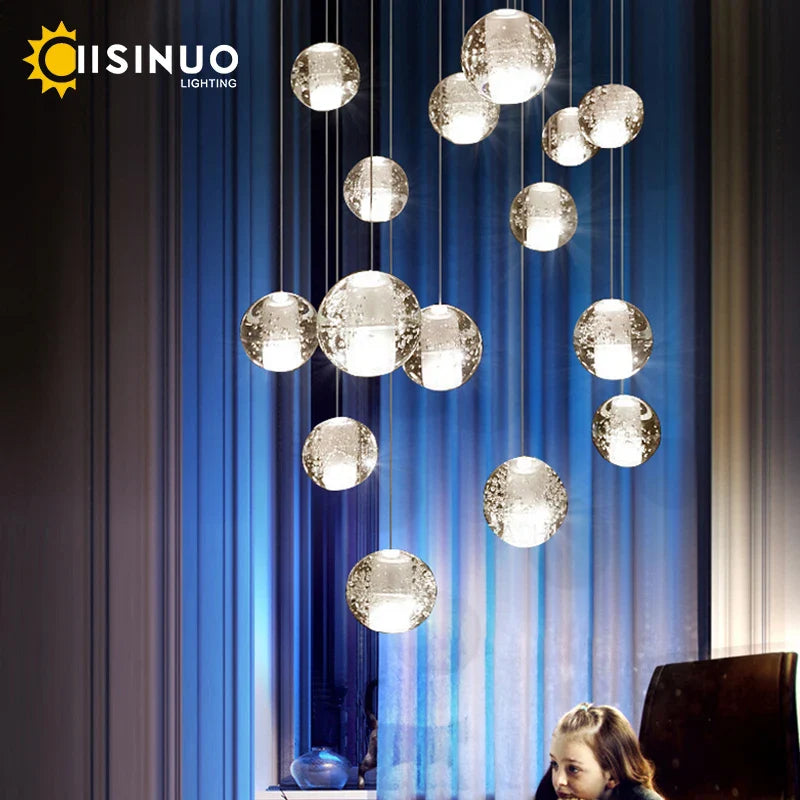 Afralia™ Staircase Crystal Glass Ball Pendant Lights for Restaurant Bar Decor