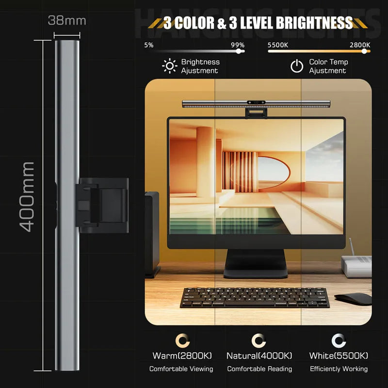 Afralia™ Smart Desk Camera Light 1080P HD 3 Color Screen Bar Lamp