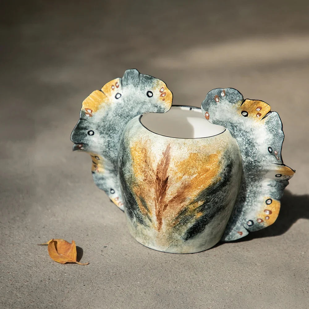 Afralia™ Wavy Wings Hand-painted Ceramic Vases: Unique Floral Decor & Home Accessory