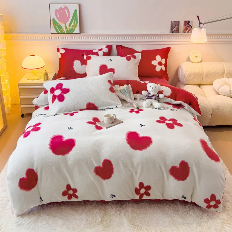 Afralia™ Winter Cartoon Crystal Velvet Bedding Set - Queen Size Warm Duvet Cover