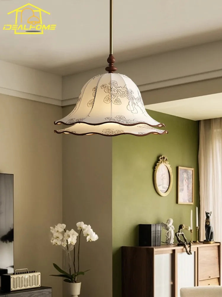 Afralia™ Medieval Fabric Pendant Light LED E27 Classical Hanging Lamp
