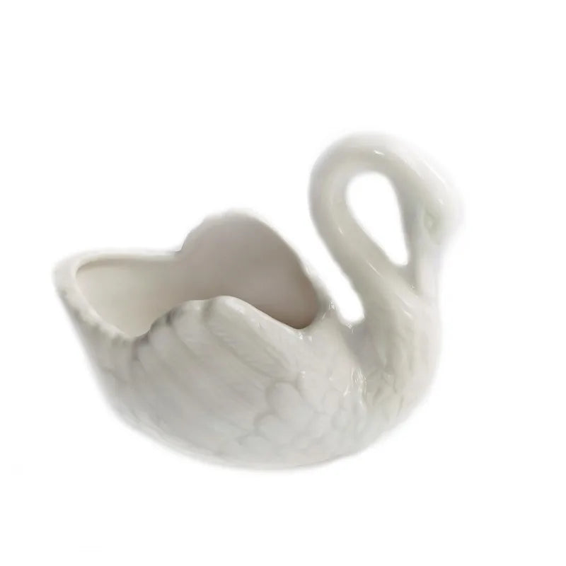 Afralia™ Swan Succulent Plant Pot Candlestick Jewelry Tray White Vase Decoration