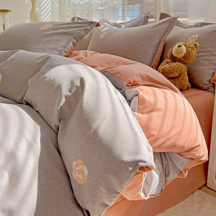 Afralia™ Plant Printed Cotton Brushed Duvet Cover Set for Double Bed