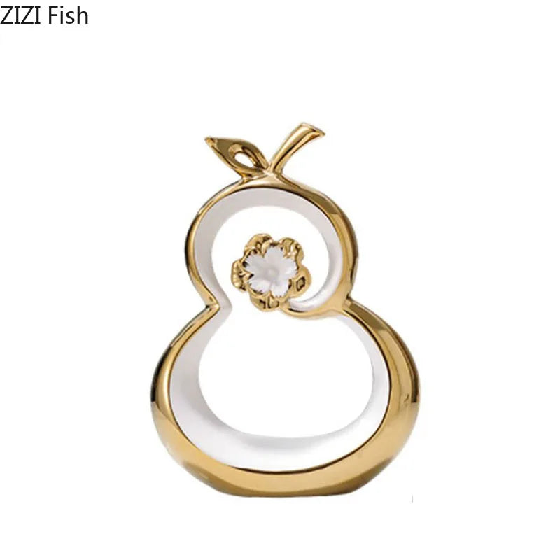 Afralia™ Golden Gourd Ceramic Sculpture Desk Decoration Modern Room Aesthetic Decor