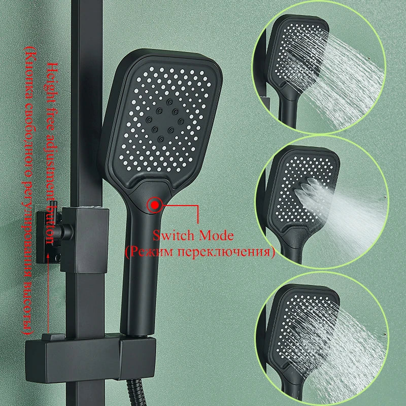 Afralia™ Digital Display Thermostatic Shower Faucet Set with Rainfall Shower Column in Chrome