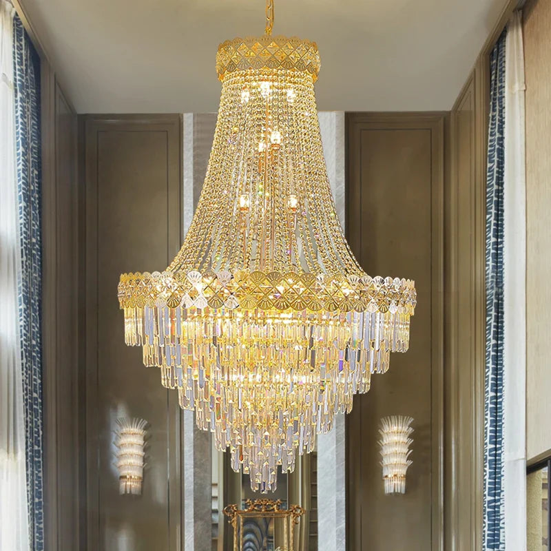 Afralia™ Crystal Chandelier Villa Living Room Modern Light Luxury Hotel Lobby Elegant Staircase