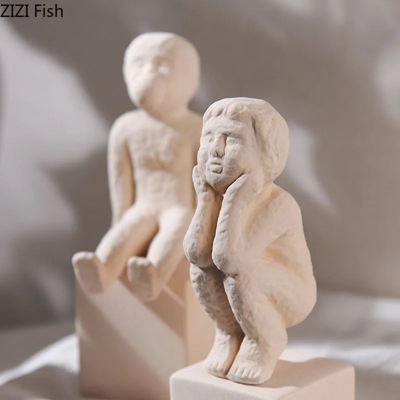 Afralia™ Abstract Family Character Ceramic Sculpture Desk Decoration