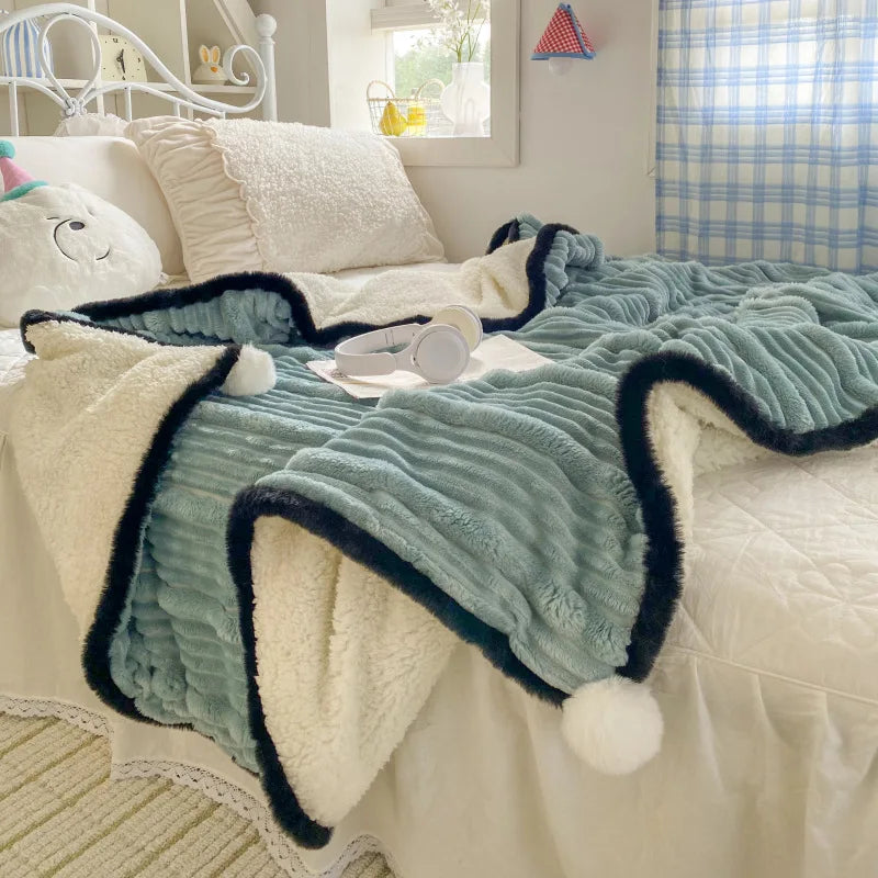 Afralia™ Ribbed Flannel Lamb Fleece Blanket for Warmth & Coziness