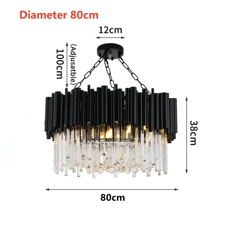 Afralia™ Black Stainless Steel Crystal Bar Chandelier, Modern LED Ceiling Light for Living Room