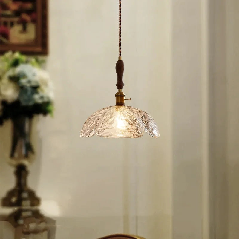 Afralia™ Vintage Copper Wood Flower Lampshade Pendant Light for Cafe Bar Loft