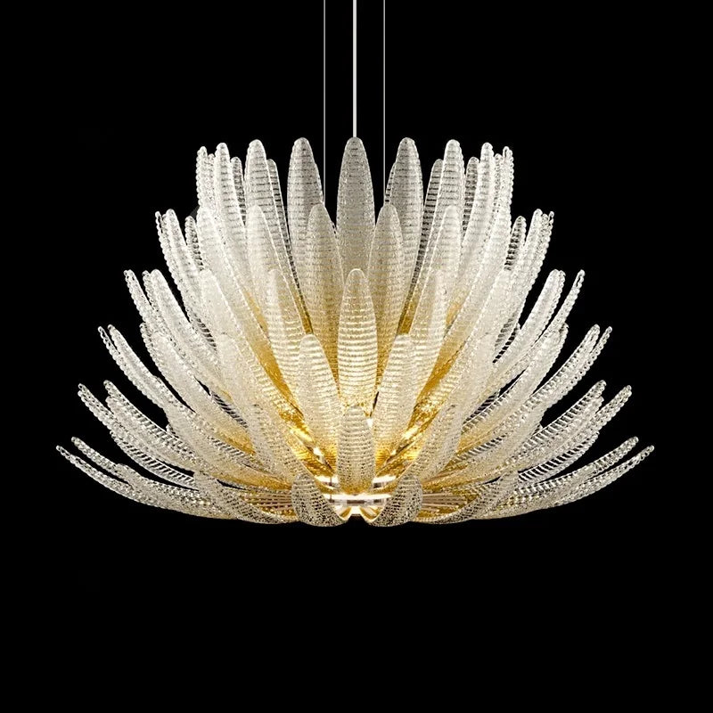 Afralia™ Gold Flower Murano Glass Chandelier - Vintage Style for Living Room, Bedroom, or Lobby