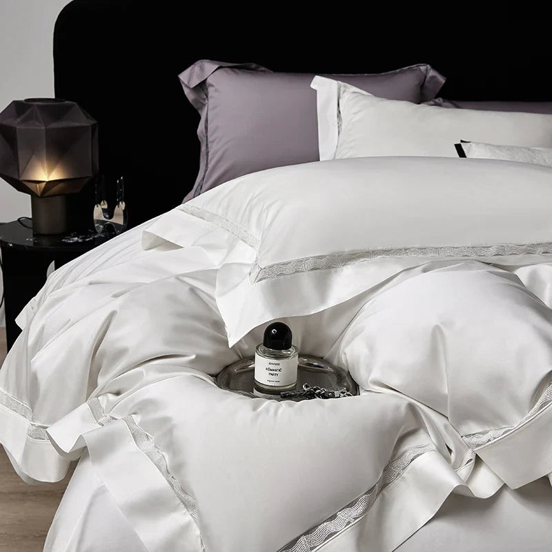 Afralia™ Hollow Lace Wide Edge Luxury Bedding Set with Soft Silky Finish