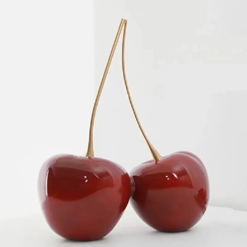 Afralia™ Cherry Figurine: Resin Golden Cherry Statue Home Decor Accessory