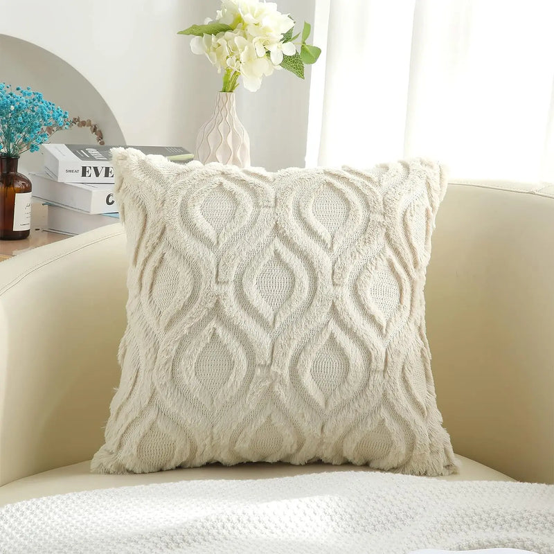 Afralia™ Soft Plush Beige Cushion Cover - 45x45cm Home Decor Pillow for Sofa