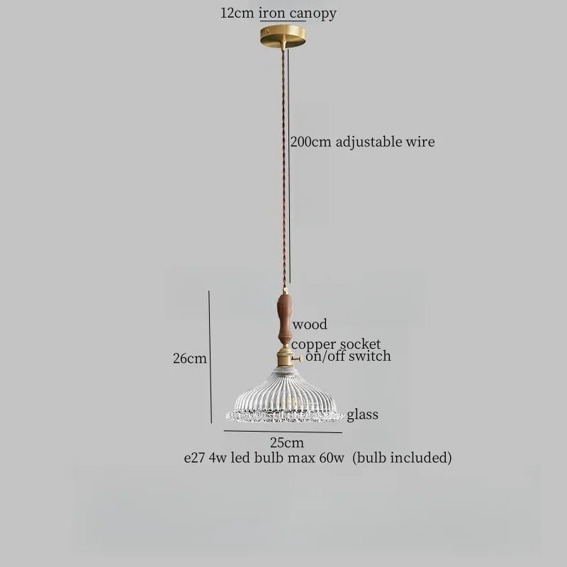 Afralia™ Glass LED Pendant Light Modern Wood Copper Hanglamp for Bar Cafe Loft