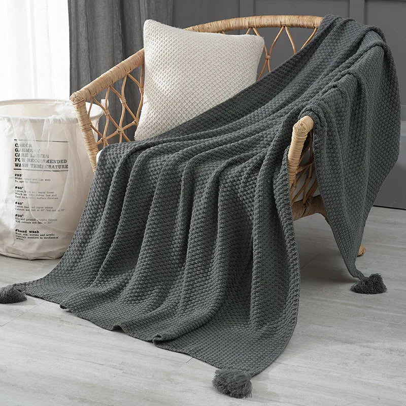 Afralia™ Knitted Sofa Throw Blanket with Fringe Yarn