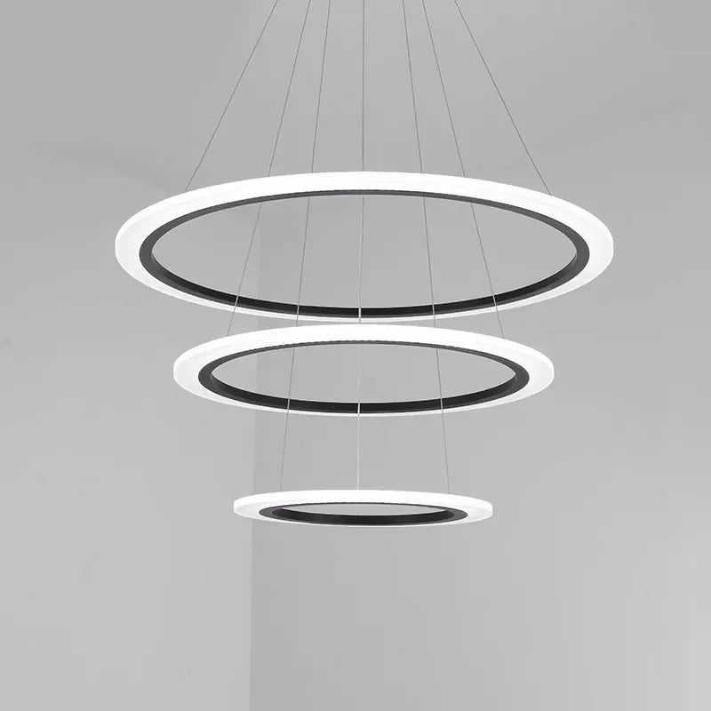 Afralia™ Modern Black Rings Chandeliers LED Suspension for Dining Living Room Decor