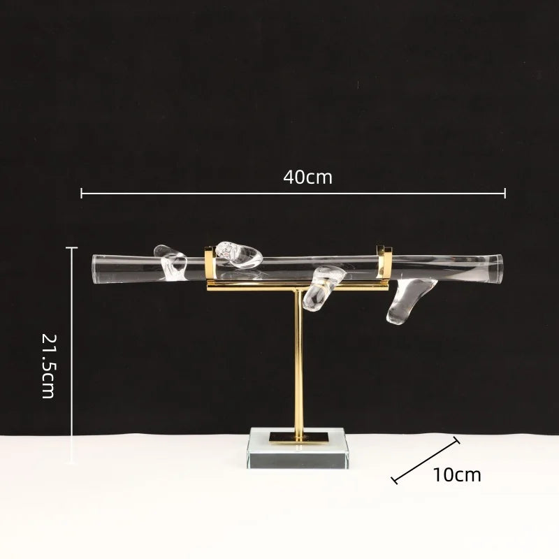 Afralia™ Crystal Pillar Trunk Metal Sculpture Abstract Glass Figurines Artisans Display