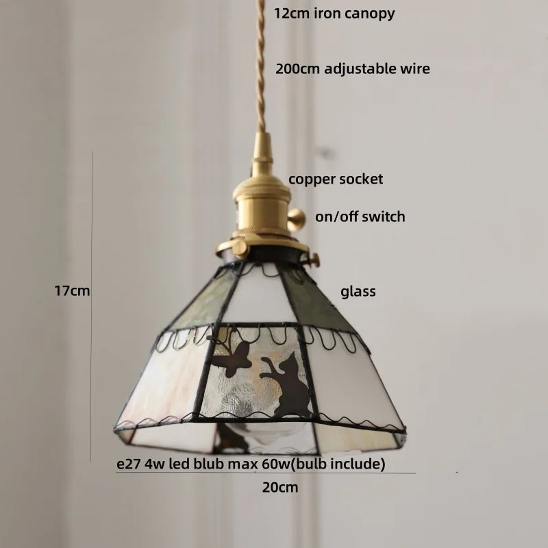 Afralia™ Tiffany Glass LED Pendant Light Kitchen Bar Cat Modern Hanging Lights