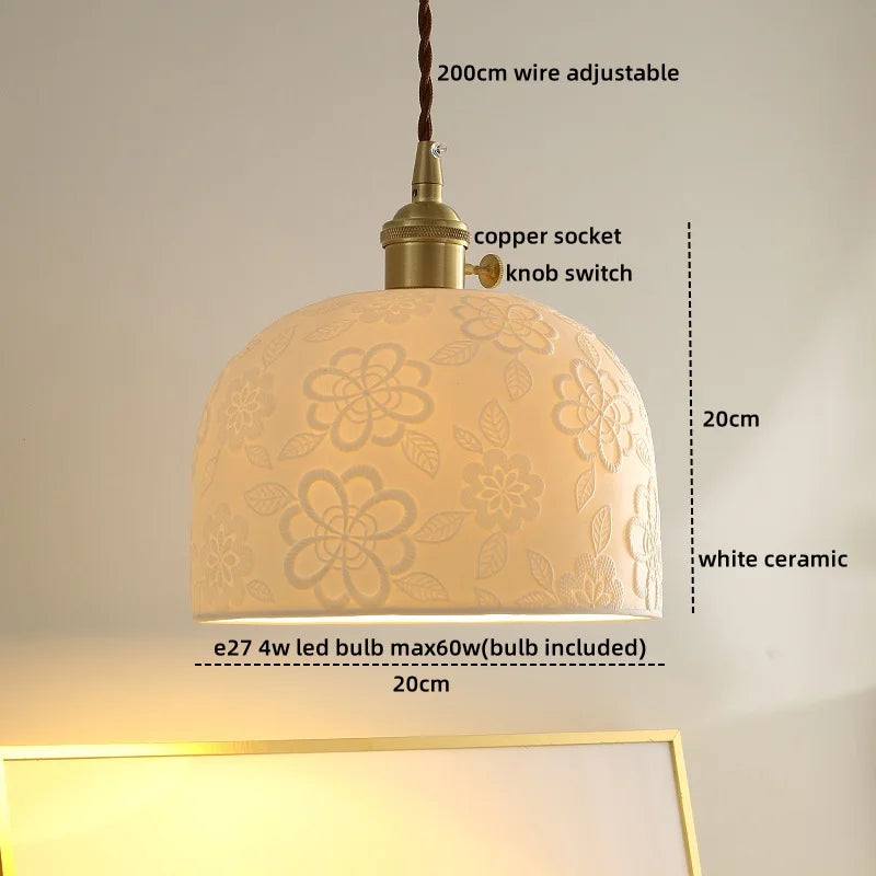 Afralia™ LED Copper Ceramic Pendant Lamp Modern Style Chandelier for Living Dining Bedroom