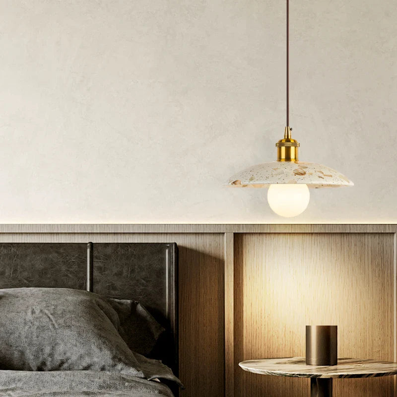 Afralia™ Terrazzo Half Circle LED Hanging Pendant Light Vintage Japanese Style