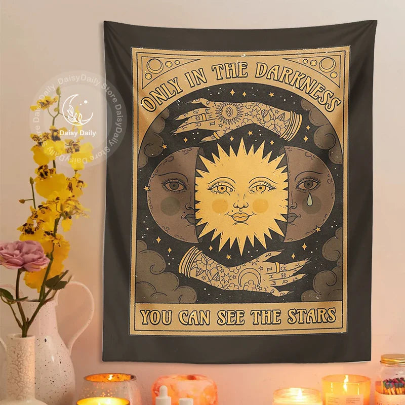 Afralia™ Star Tarot Tapestry Wall Hanging Witchcraft Divination Moon Sun Stars Dorm Decor