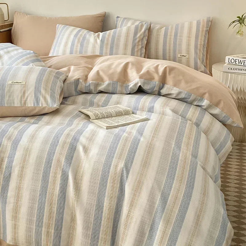 Afralia™ Nordic Cotton Bedding Set: Soft Striped Comforter Cover for Adults