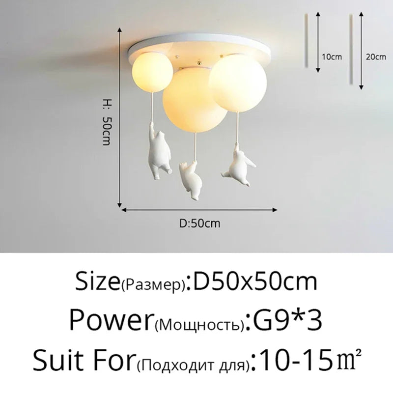 Afralia™ Kids Bear LED Ceiling Chandelier, Cute Bedroom Pendant Light for Boys and Girls